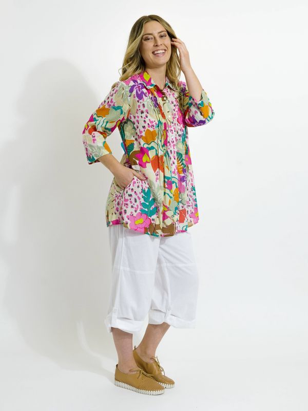 Maroochy Collared Shirt in Fresh Pink Floral