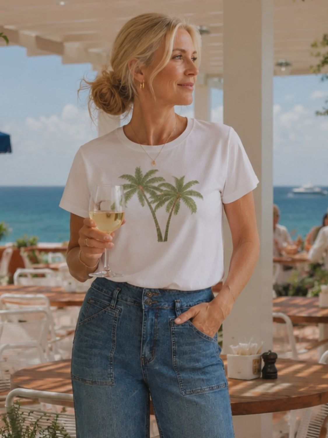 Gordon Smith - Oasis Palm Sequin T-shirt / White  49497