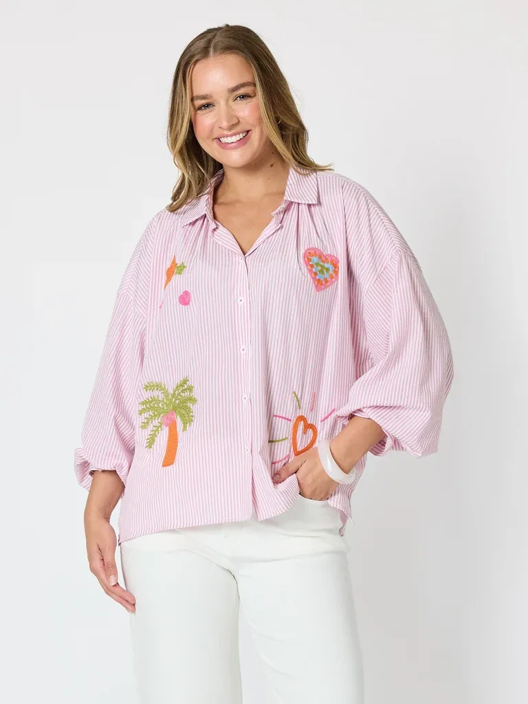 Threadz - The Palms Embroidered Shirt / Musk White 49619