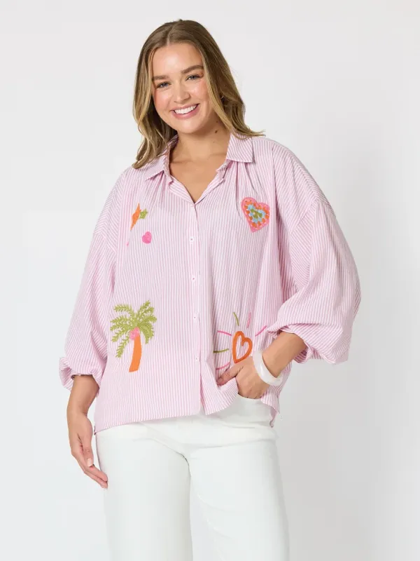 Threadz - The Palms Embroidered Shirt / Musk White 49619