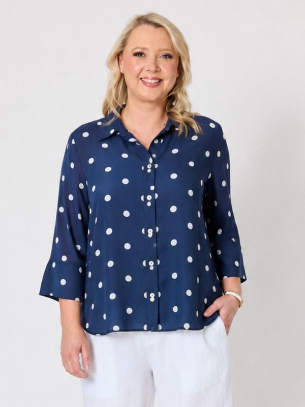 Gordon Smith - Riviera Cotton Spot Shirt / Navy/White 50328