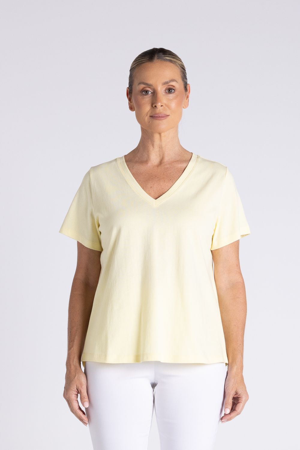 Two T's - V Neck T-Shirt / 3428, Colour: Lemon Icing, Size: 8