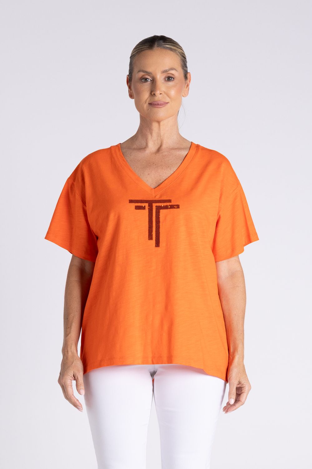 Two T's - Oversized TT Party T-Shirt / 3431, Colour: Fluro Orange, Size: 8