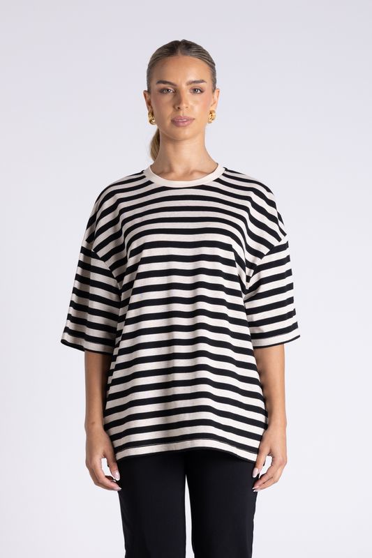 Two T's - Striped Over Sized T-Shirt / 3434