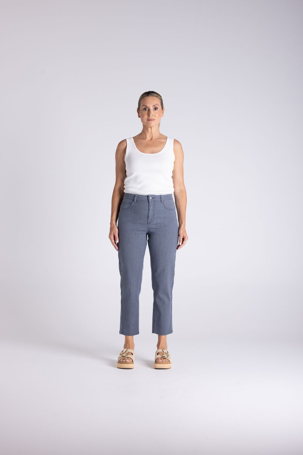 Two T's - Mini Stripe 7/8 Length Slim Jean / 3480, Colour: Navy/White, Size: 8
