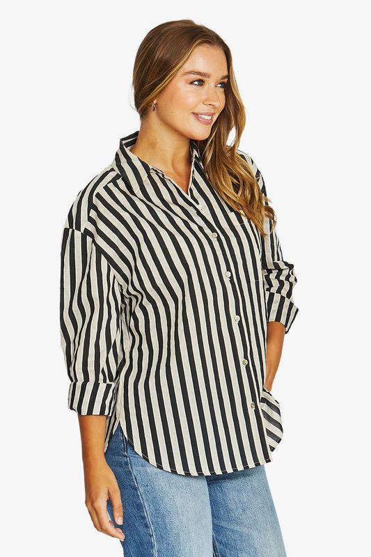 Jump - Ribbon Stripe L/S Shirt / Black/Ecru 616J3162A