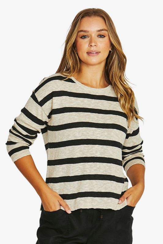 Jump - Slub Stripe Pullover / Flax/Black 61611003A
