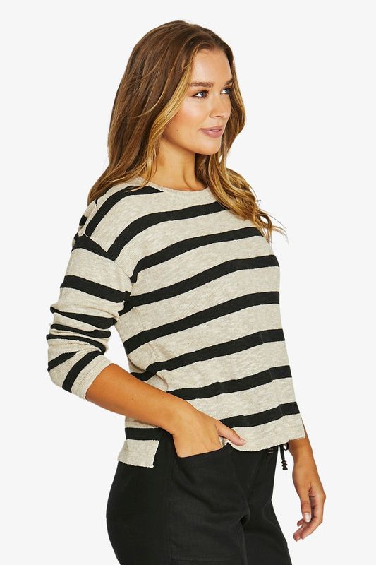 Jump - Slub Stripe Pullover / Flax/Black 61611003A