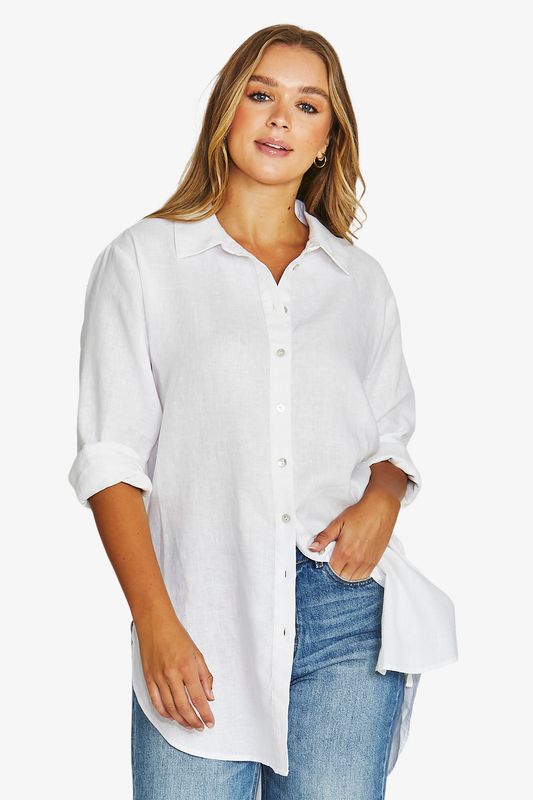 Jump - Rouched Side Tunic Shirt / White 616J5111A