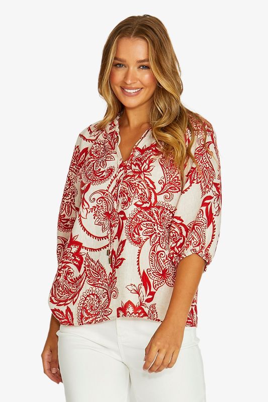 Jump - Bohemia Ruffle Nk Top / Red/Flax 616J3064A