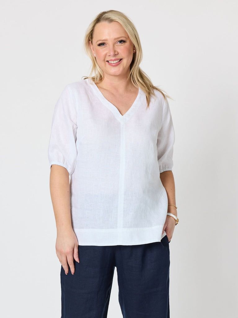 Gordon Smith - Anna V-Neck Linen Top / White 49447
