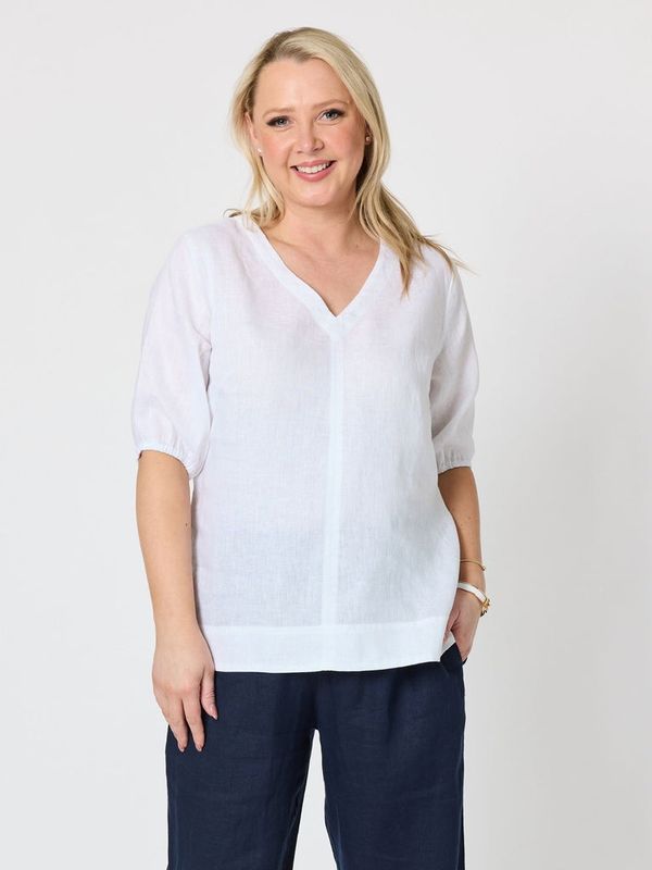 Gordon Smith - Anna V-Neck Linen Top / White 49447