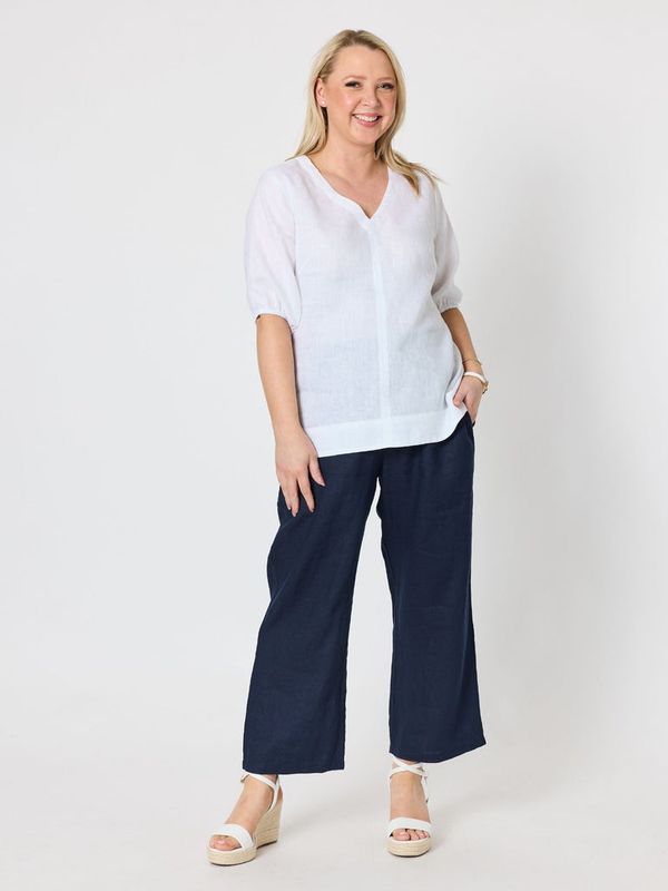 Gordon Smith - Anna V-Neck Linen Top / White 49447