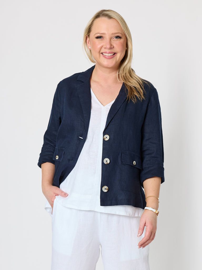 Gordon Smith - Danielle Cropped Linen Blazer / Navy 37285