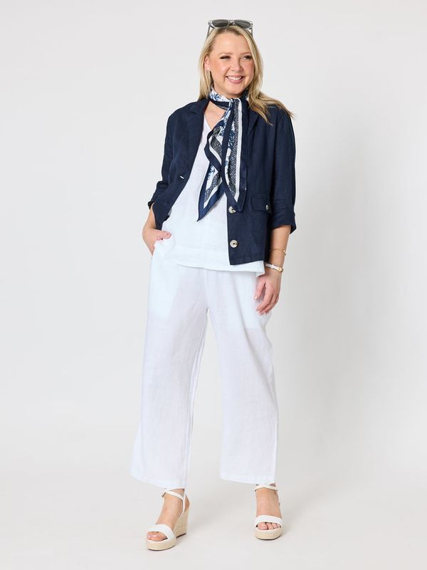 Gordon Smith - Danielle Cropped Linen Blazer / Navy 37285