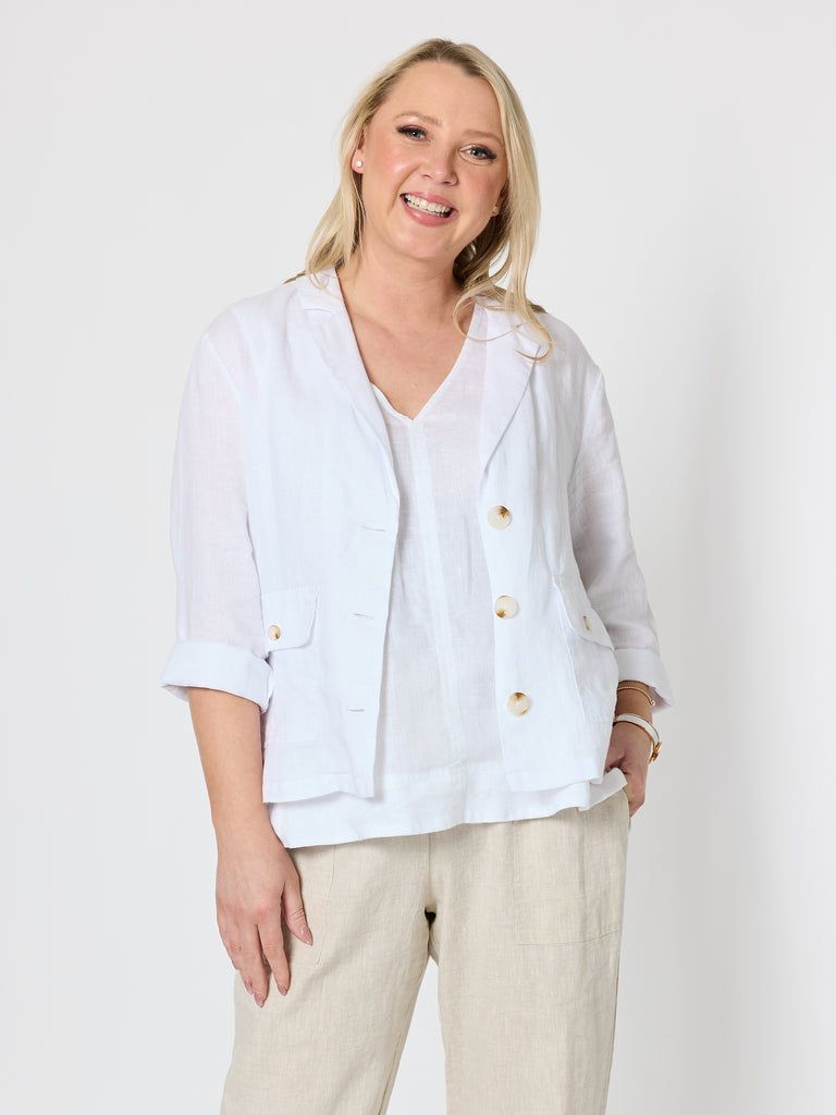Gordon Smith - Danielle Cropped Linen Blazer / White 37285