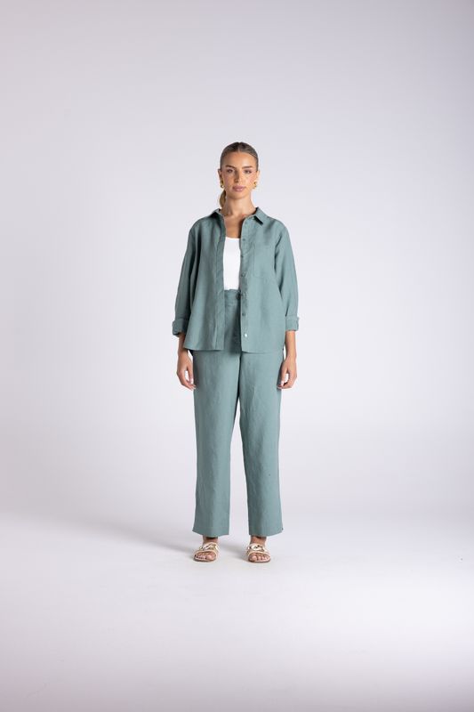 Two T's - Sofia Shirt With Gold Buttons / Frosted Fern 3446