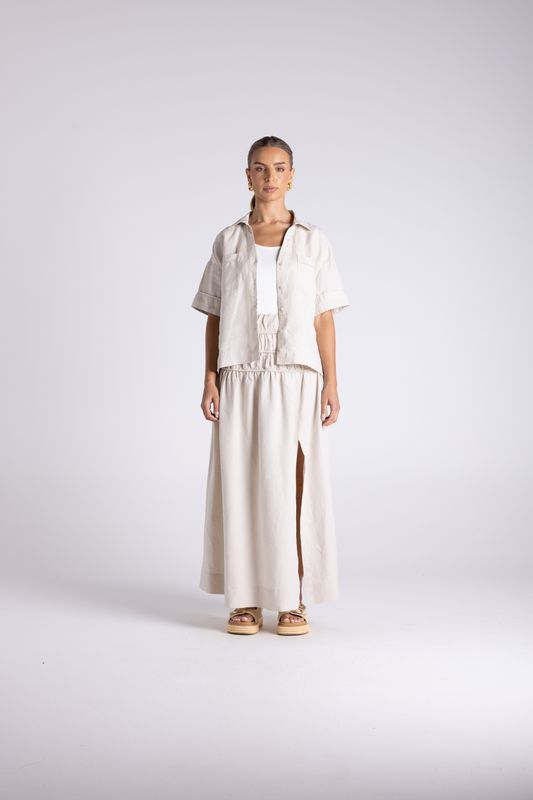 Two T's - Gathered Midi Skirt / Straw 3400