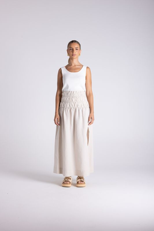 Two T's - Gathered Midi Skirt / Straw 3400