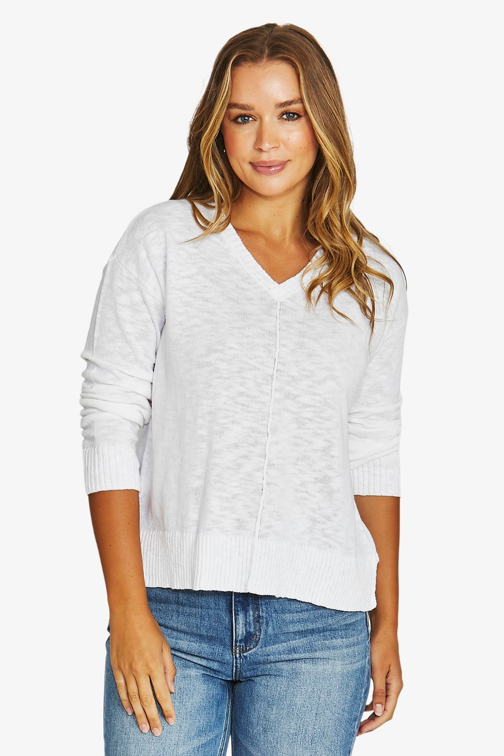 Jump - V-Neck Slub Pullover / White 61611002A