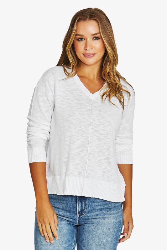 Jump - V-Neck Slub Pullover / White 61611002A