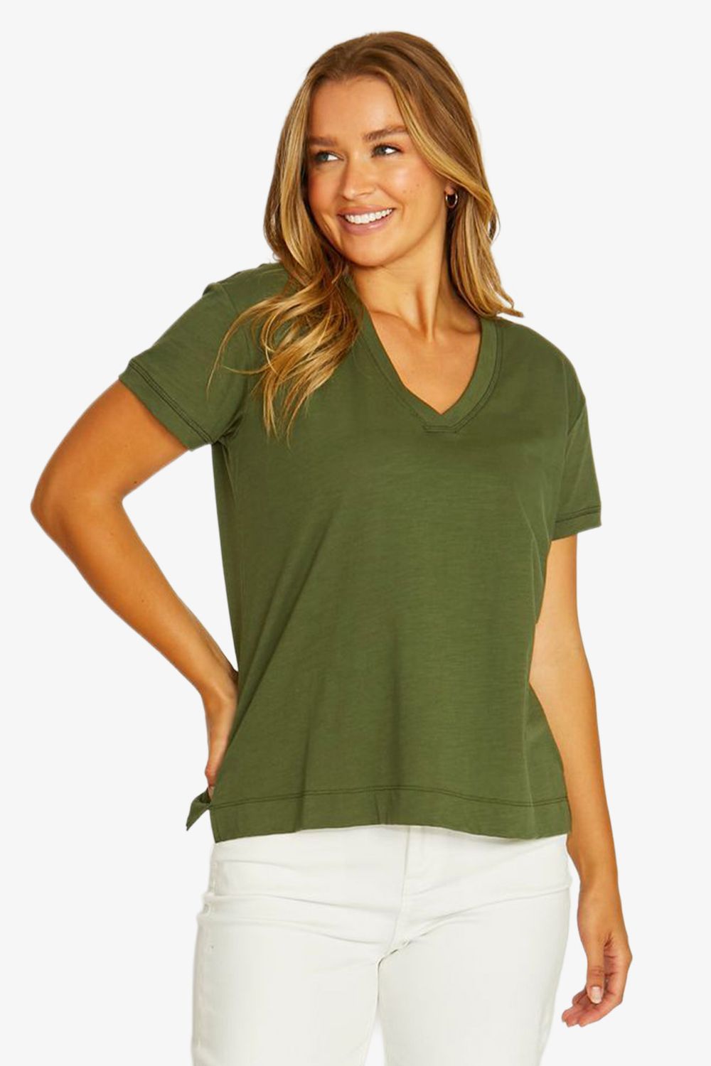 Jump - V-Neck Boxy Tee / Evergreen 61612006A