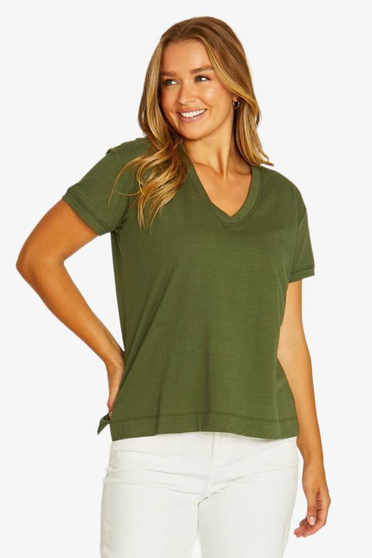 Jump - V-Neck Boxy Tee / Evergreen 61612006A