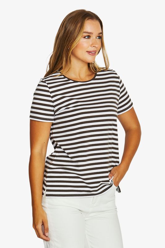 Jump - Core Stripe S/S Tee - Choc/Wht 61612030A