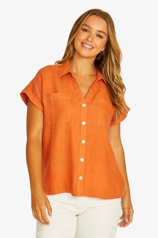 Jump - Open Neck Short Sleeve Shirt / Amber 616J3031A