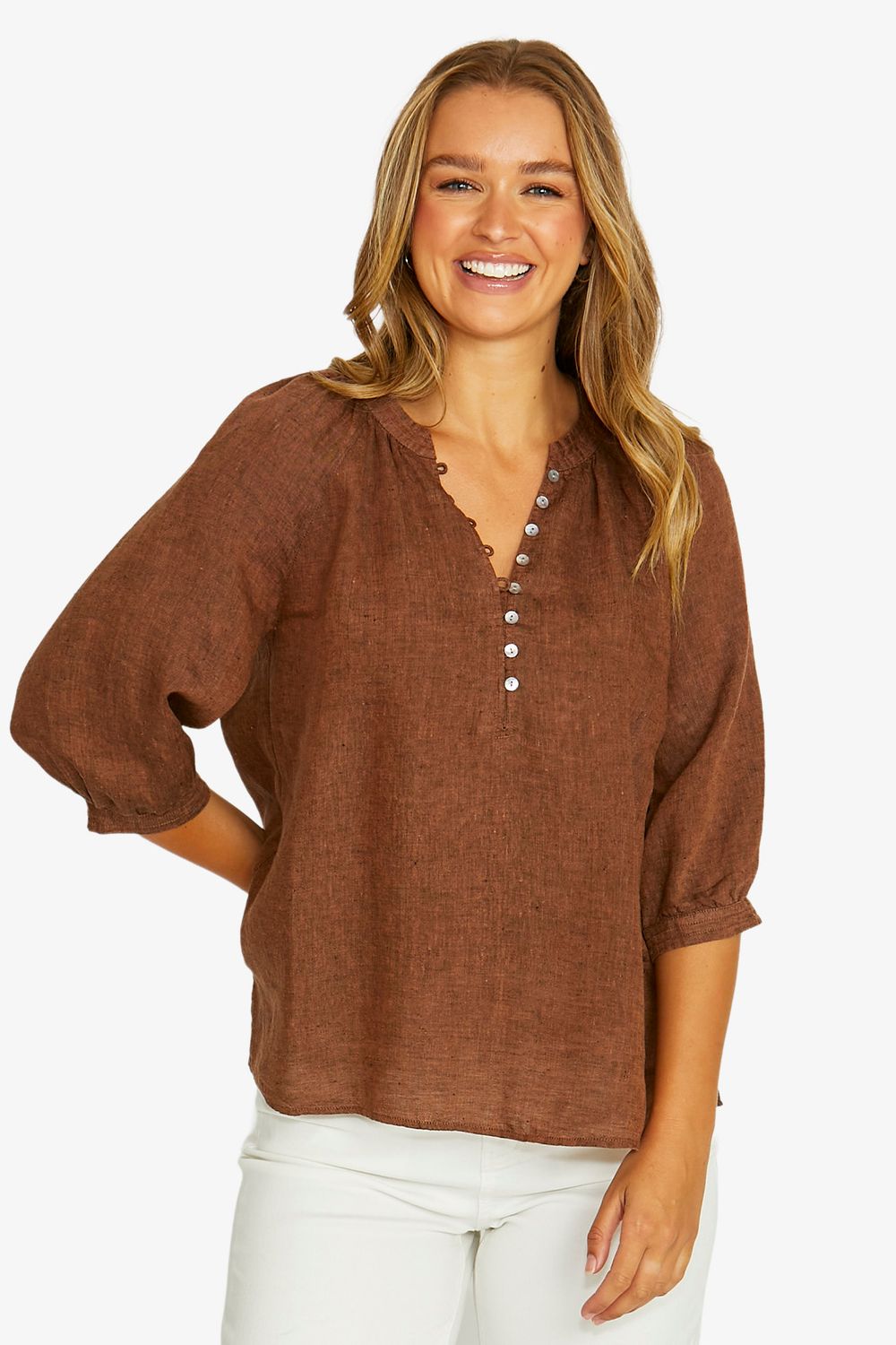 Jump - Raglan Button Neck Top / Cinnamon 616J3112A