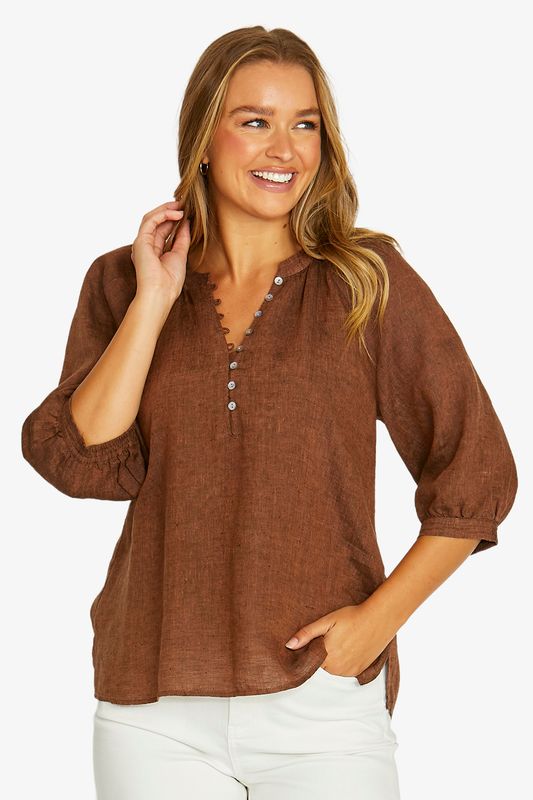 Jump - Raglan Button Neck Top / Cinnamon 616J3112A