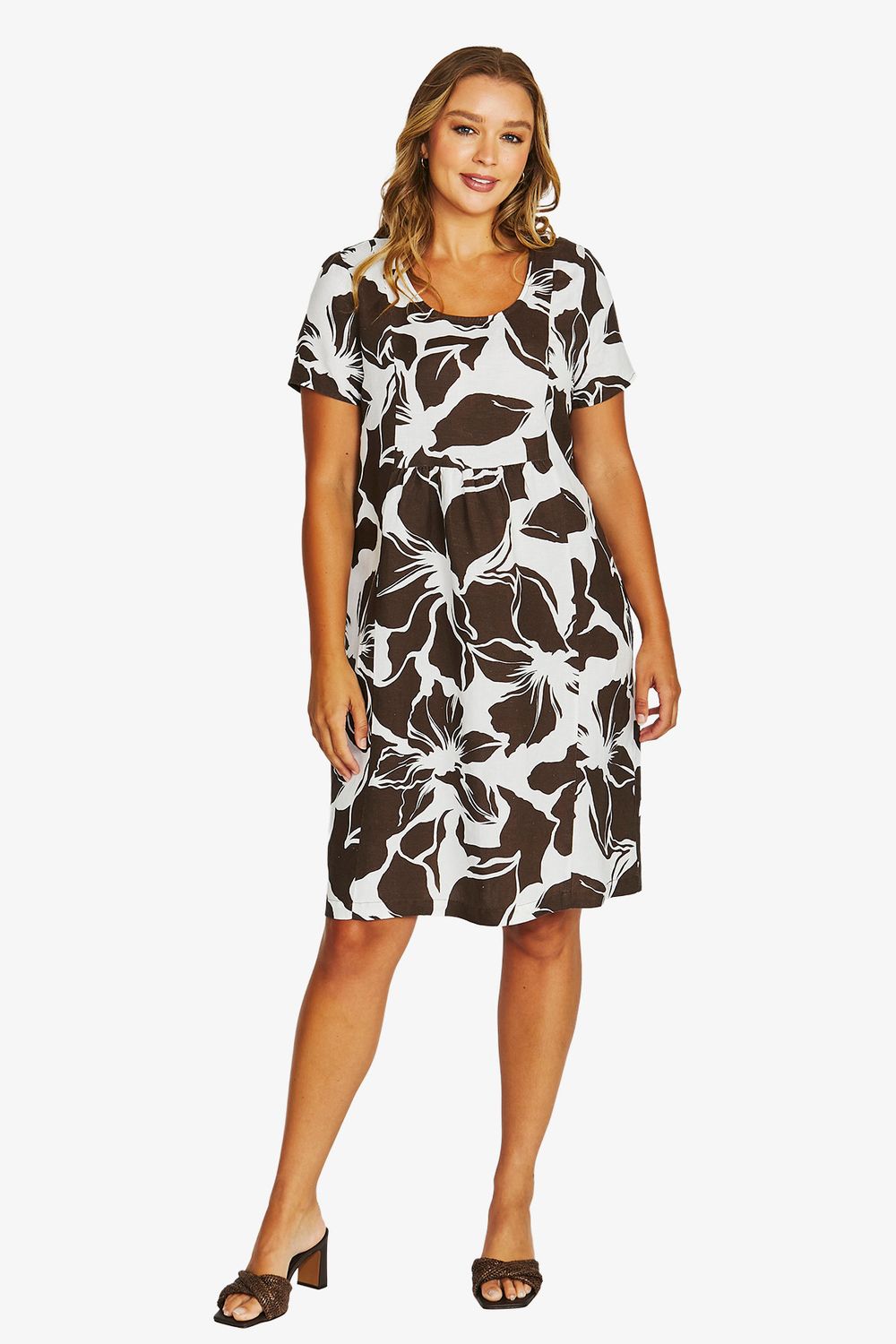 Jump - Lush Mono Gather Dress / Choc/Wht 616J5106A