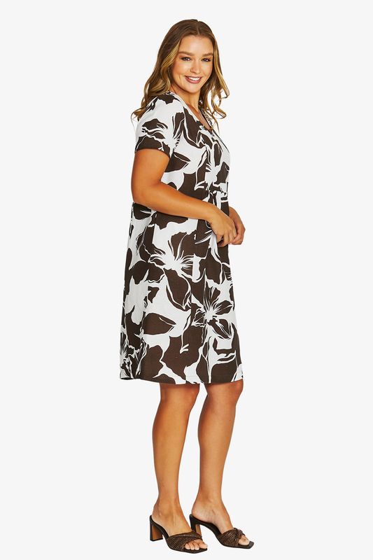 Jump - Lush Mono Gather Dress / Choc/Wht 616J5106A