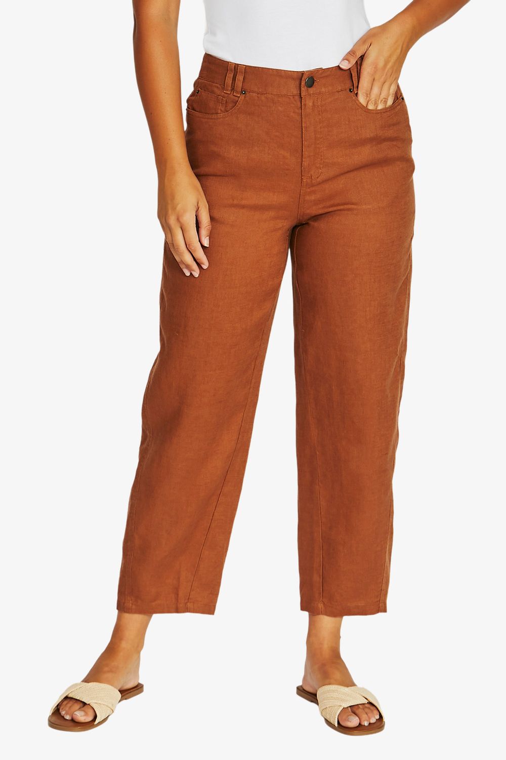 Jump - Barrel Leg Linen Jean / Chestnut 616J7103A