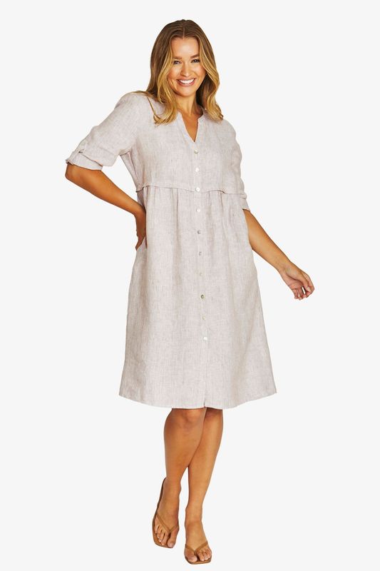 Jump - Core Stripe Dress / Chestnut/Wht 616J5179A