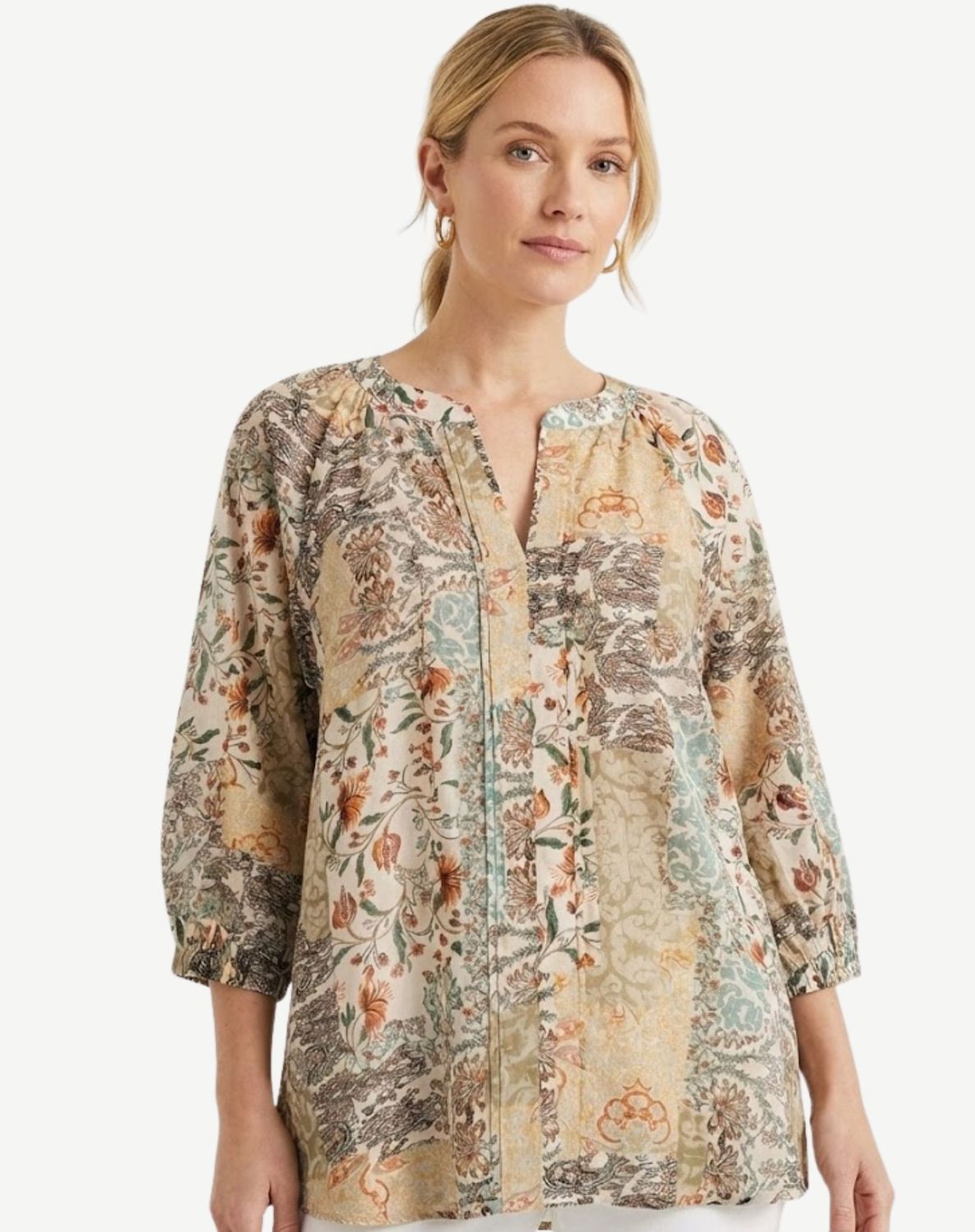 Corfu - Linen Patchwork Soft Print Blouse / S2626529