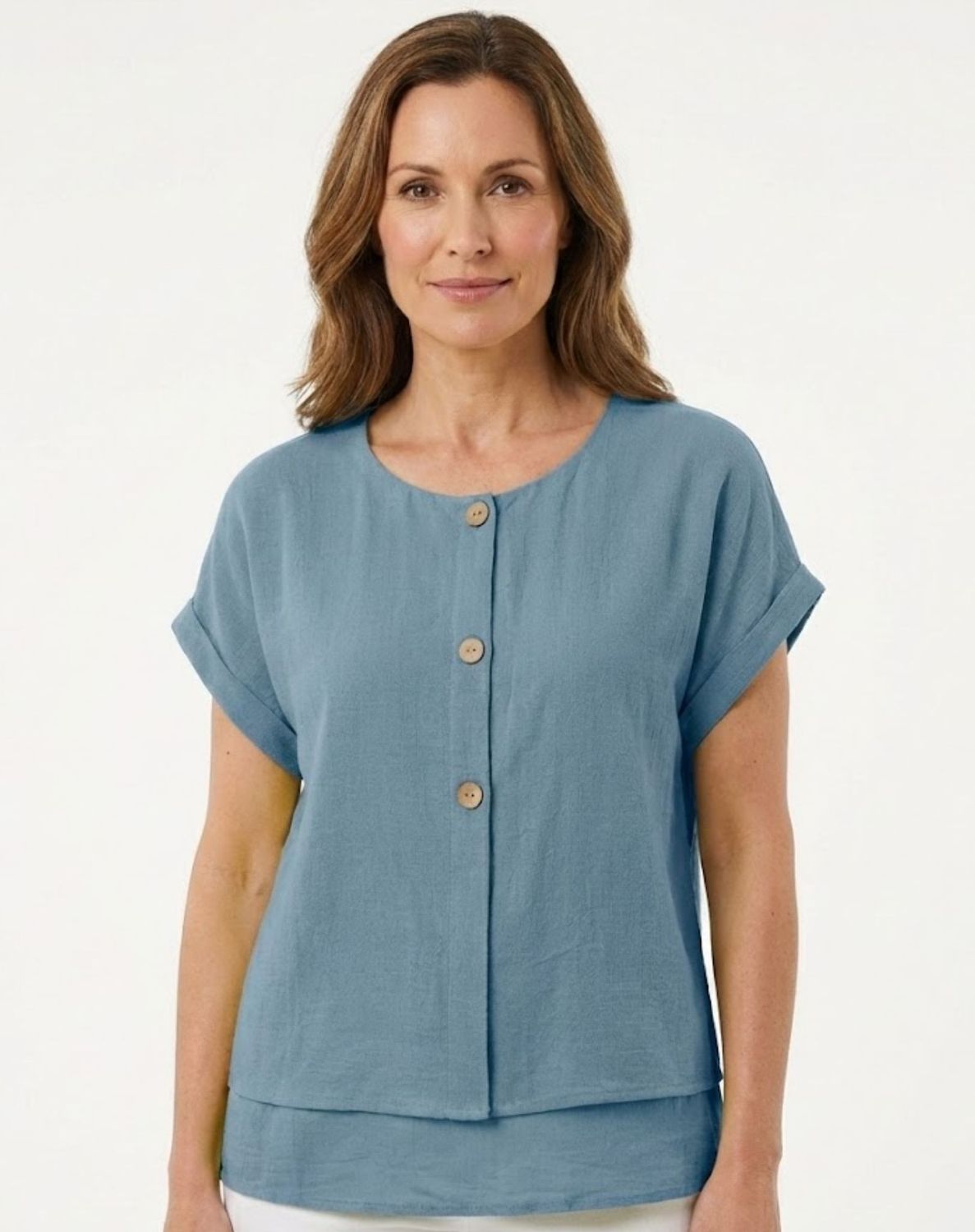 Corfu - Denim Crepe Georgette Top / S2666571