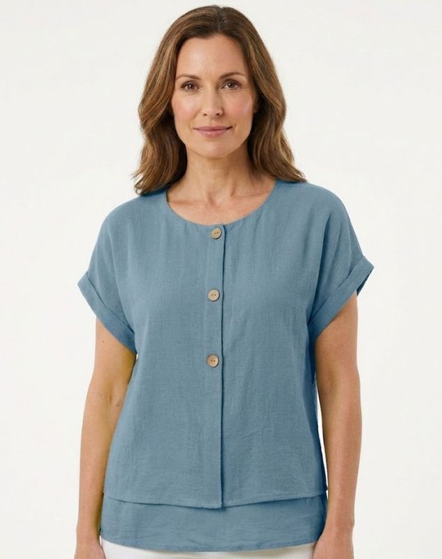 Corfu - Denim Crepe Georgette Top / S2666571