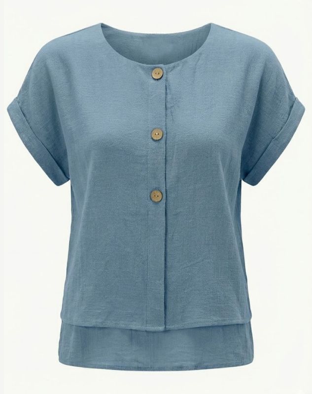 Corfu - Denim Crepe Georgette Top / S2666571