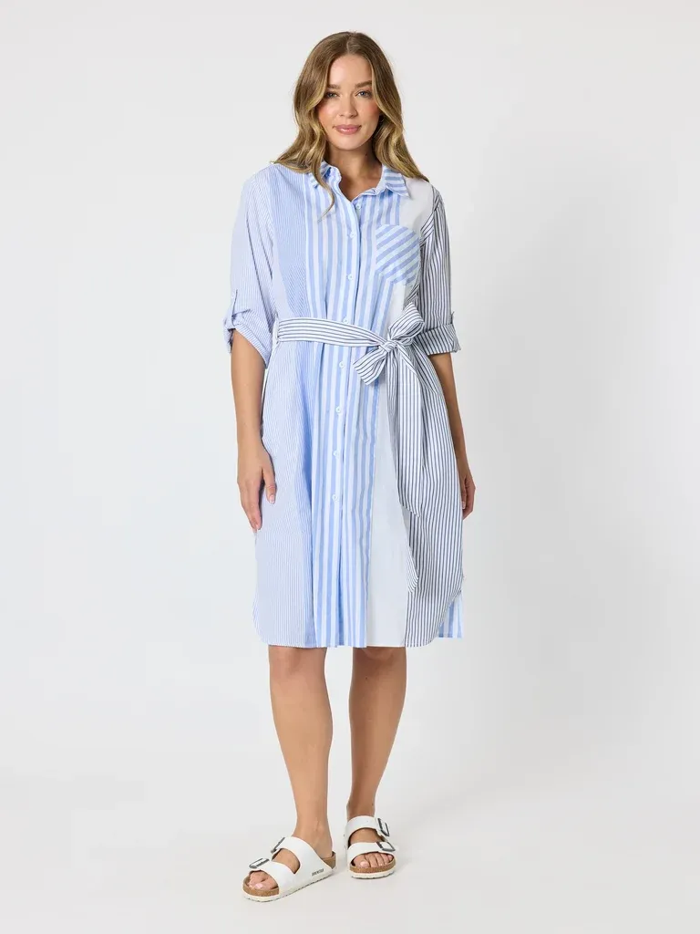 Threadz - Miramar Stripe Print Shirt Dress - Blue/White 49530
