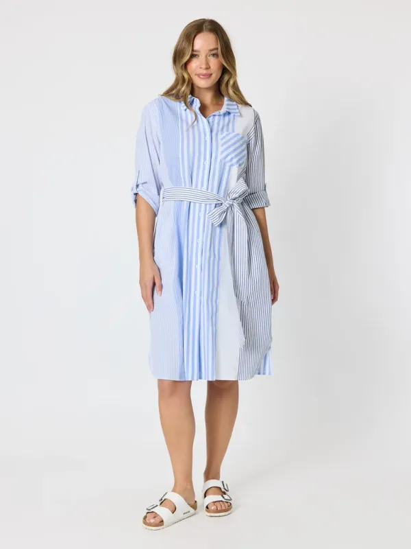 Threadz - Miramar Stripe Print Shirt Dress - Blue/White 49530