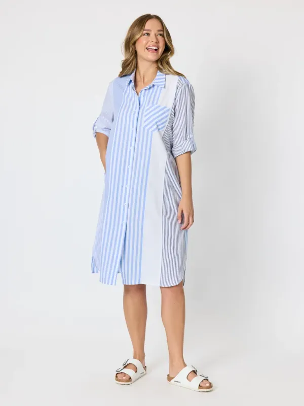 Threadz - Miramar Stripe Print Shirt Dress - Blue/White 49530