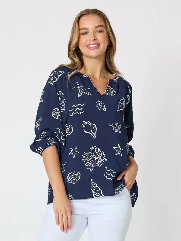 Threadz - Montecito Print Top - Navy/White 50297