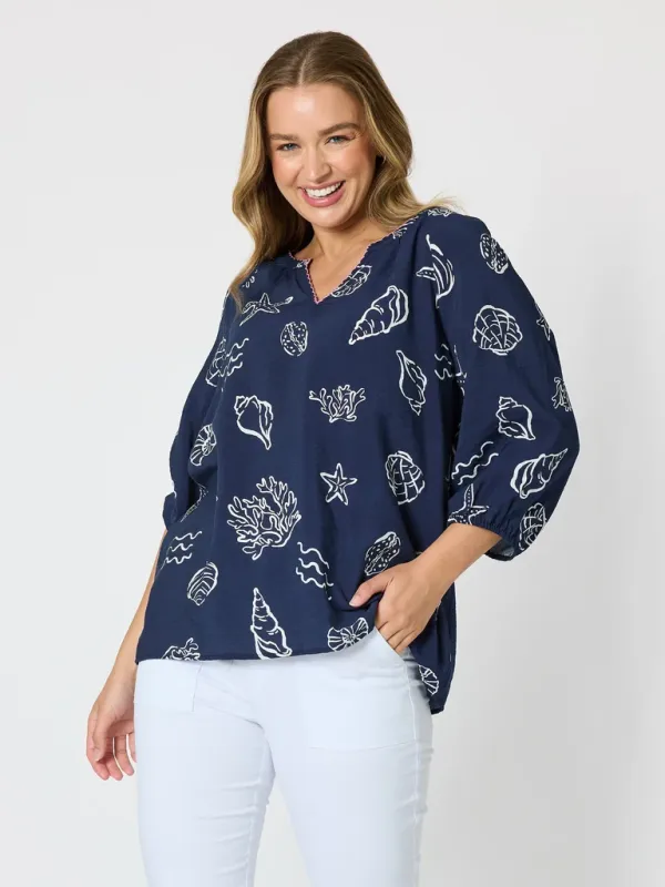 Threadz - Montecito Print Top - Navy/White 50297