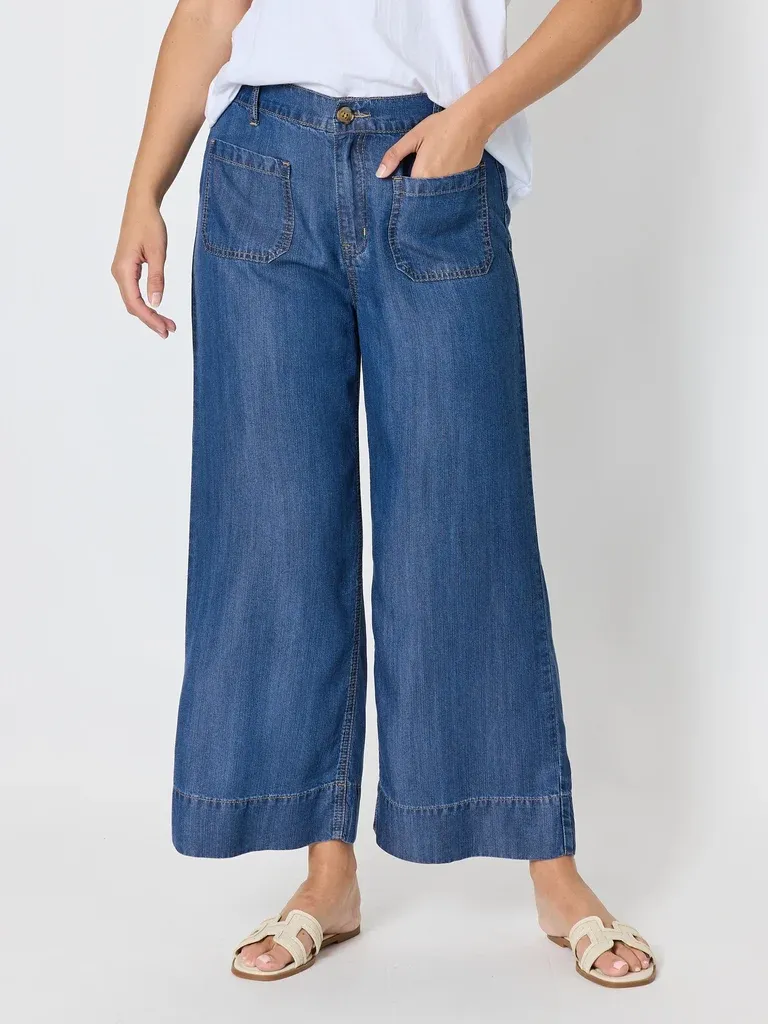 Threadz - Dune Carpenter Wide Leg Cropped Pant - Dark Denim 49800