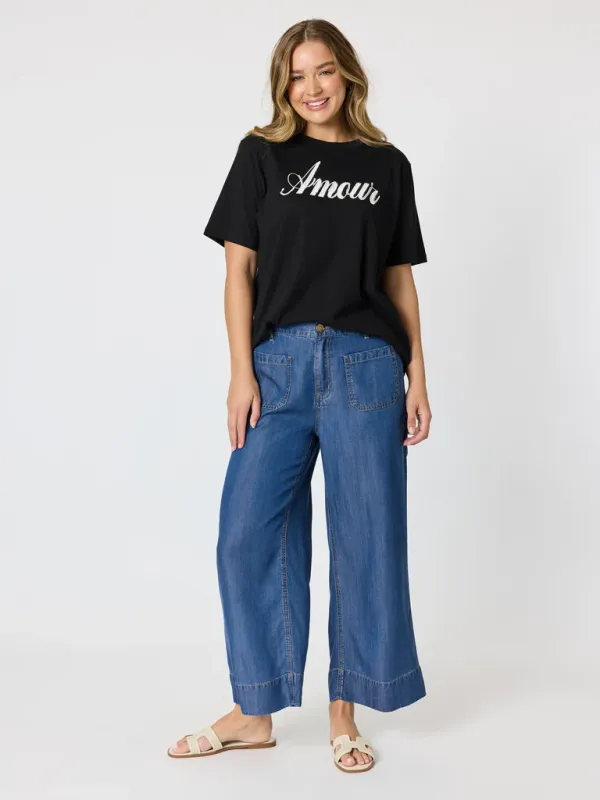 Threadz - Dune Carpenter Wide Leg Cropped Pant - Dark Denim 49800