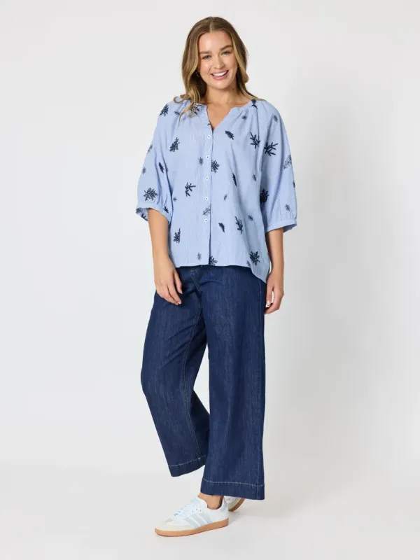 Threadz - Botanica Embroidered Floral Shirt - Navy/White 49485