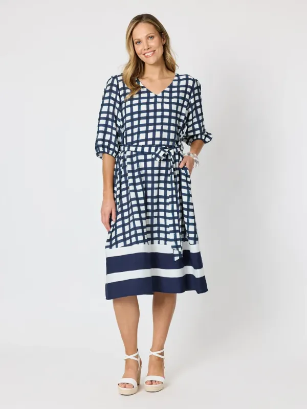 Clarity - Monaco Grid Print Dress - Navy/White 50015