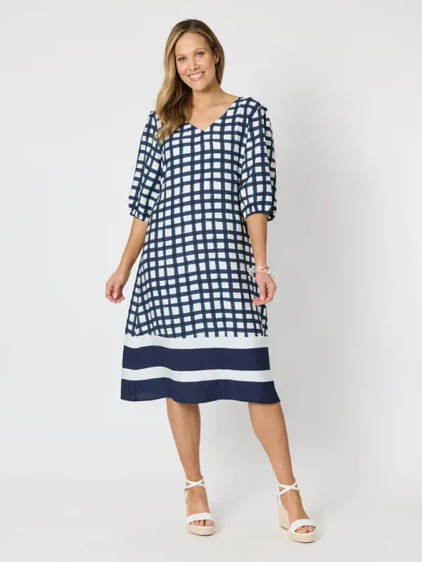 Clarity - Monaco Grid Print Dress - Navy/White 50015