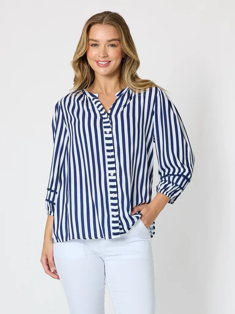 Threadz - Montecito Stripe Print Top - Navy/White 49542